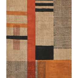 Handmade Block Print Cotton Rug Brown Beige Geometric Kilim - thumbnail 3