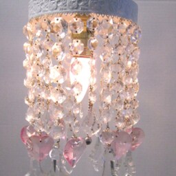 Shabby Chic White Pendant Clear French Pendalogues Crystal & Pink Heart Prisms Hanging Light Pendant, Crystals - thumbnail 3