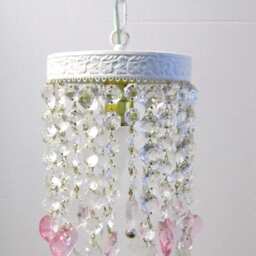 Shabby Chic White Pendant Clear French Pendalogues Crystal & Pink Heart Prisms Hanging Light Pendant, Crystals - thumbnail 2