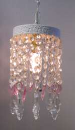 Shabby Chic White Pendant Clear French Pendalogues Crystal & Pink Heart Prisms Hanging Light Pendant, Crystals - thumbnail 1