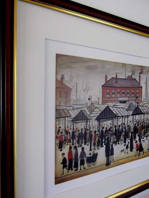 L.s. Lowry Art Print - Market Scene Walnut Finish Frame With Mount & Textured Image - image 1