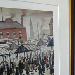 L.s. Lowry Art Print - Market Scene Walnut Finish Frame With Mount & Textured Image - thumbnail 3