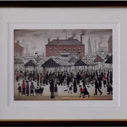 L.s. Lowry Art Print - Market Scene Walnut Finish Frame With Mount & Textured Image - thumbnail 2