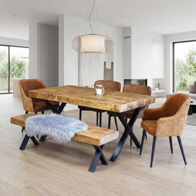 Boston Xf Dining Table Solid Wood - Industrial X Frame Steel Legs Modern Rustic Interior Design Cozy Natural & Stylish - image 1