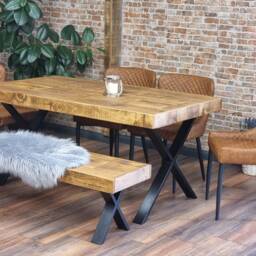 Boston Xf Dining Table Solid Wood - Industrial X Frame Steel Legs Modern Rustic Interior Design Cozy Natural & Stylish - thumbnail 3