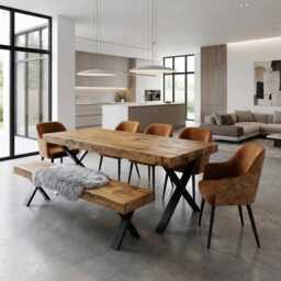 Boston Xf Dining Table Solid Wood - Industrial X Frame Steel Legs Modern Rustic Interior Design Cozy Natural & Stylish - thumbnail 2