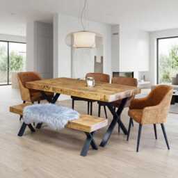 Boston Xf Dining Table Solid Wood - Industrial X Frame Steel Legs Modern Rustic Interior Design Cozy Natural & Stylish
