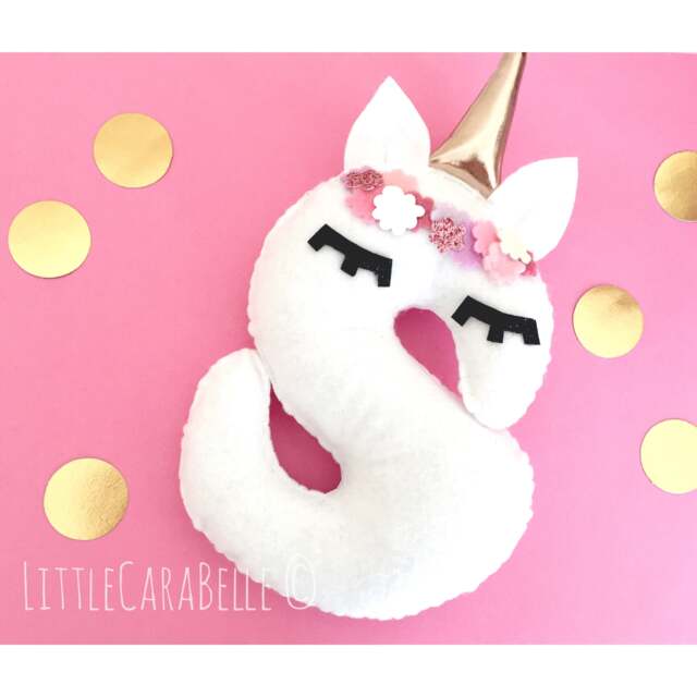 Unicorn Hanging Initial With Rose Gold Horn, Flower Crown. Personalised Gift Perfect For A Nursery New Baby Christening, Bedroom, Girls Room - image 1