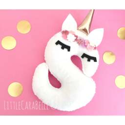 Unicorn Hanging Initial With Rose Gold Horn, Flower Crown. Personalised Gift Perfect For A Nursery New Baby Christening, Bedroom, Girls Room - thumbnail 1