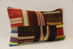 Lumbar Pillow, Patchwork Sofa Pillow, 12x20 in 30x50 cm, Vintage Turkish Kilim Pillow, Home Cushion Cover Boho Pillow Koef-1168 - thumbnail 1