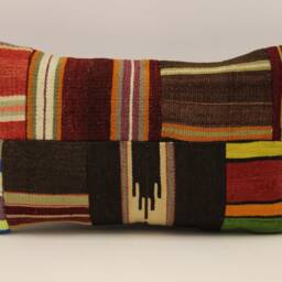 Lumbar Pillow, Patchwork Sofa Pillow, 12x20 in 30x50 cm, Vintage Turkish Kilim Pillow, Home Cushion Cover Boho Pillow Koef-1168 - thumbnail 2