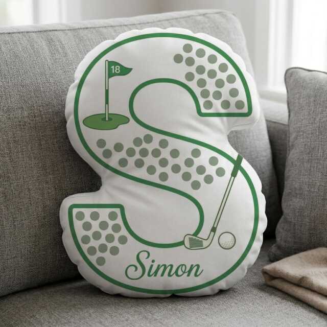 Custom Golf Letter Plush Pillow Personalized Initial Ball Club Cushion - image 1