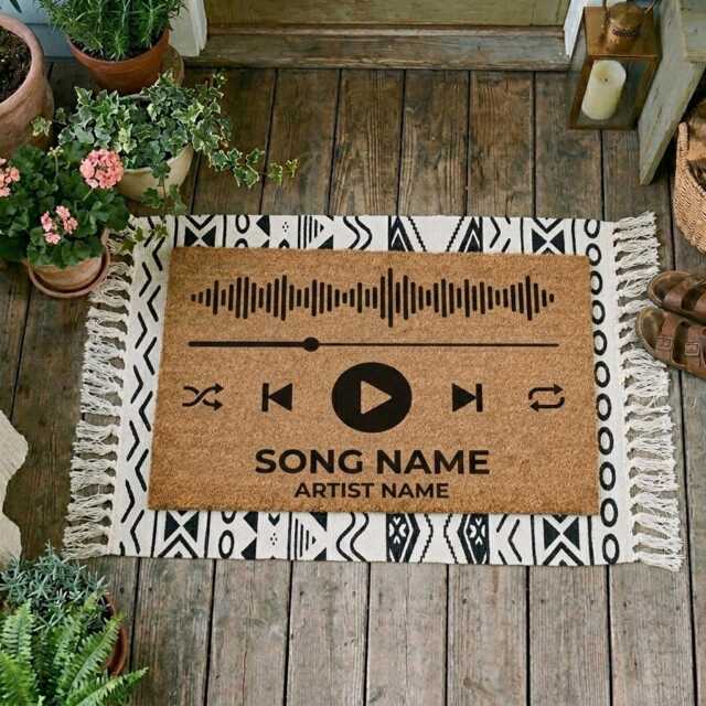 Custom Music Player Doormat, Personalized Song Welcome Mat, Natural Coir Rug - image 1
