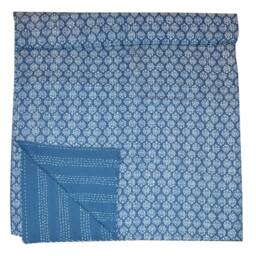 Indian Kantha Indgo Hand Stitched Quilt, 100% Cotton, Bohemian Boho Block Printed Blue Coverlet Bedspread Blanket Indigo Print Gudari - thumbnail 1