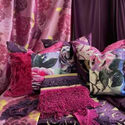 Floral Silk Curtain Panels Purple Magenta Silver, Jane Hall Design - thumbnail 3