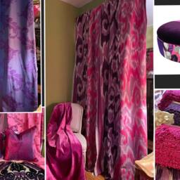 Floral Silk Curtain Panels Purple Magenta Silver, Jane Hall Design - thumbnail 4
