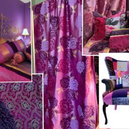 Floral Silk Curtain Panels Purple Magenta Silver, Jane Hall Design - thumbnail 2
