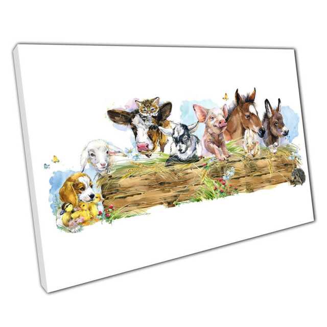 Charming Watercolor Farm Animal Canvas Prints Perfect For Home, Office, Kids Room & Nursery Decor
