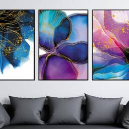 Abstract Floral Wall Art Prints Purple, Blue, Gold - thumbnail 2
