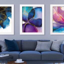 Abstract Floral Wall Art Prints Purple, Blue, Gold - thumbnail 3