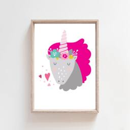 Girls Nursery Prints, Set Of 3 Unicorn Decor, Bedroom Wall Art, Pink - thumbnail 2