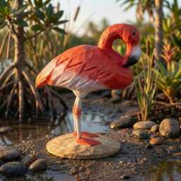 Wooden Flamingo Statue, Tropical Beach House Decor, Gift For Bird Watchers, Rainforest Themed Decor - thumbnail 3
