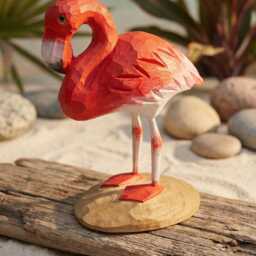Wooden Flamingo Statue, Tropical Beach House Decor, Gift For Bird Watchers, Rainforest Themed Decor - thumbnail 2