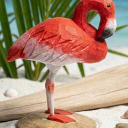 Wooden Flamingo Statue, Tropical Beach House Decor, Gift For Bird Watchers, Rainforest Themed Decor - thumbnail 4