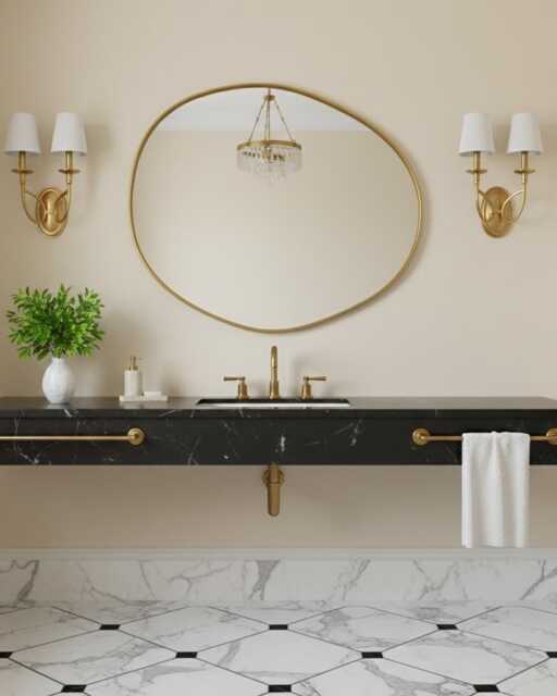 Asymmetrical Round Brass Mirror - Irregular Modern Vanity Mirrors - image 1