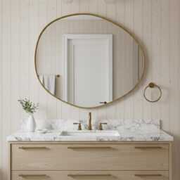Asymmetrical Round Brass Mirror - Irregular Modern Vanity Mirrors - thumbnail 3