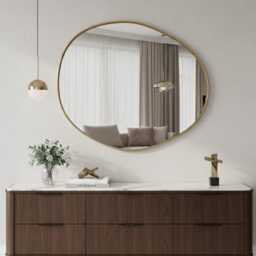 Asymmetrical Round Brass Mirror - Irregular Modern Vanity Mirrors - thumbnail 2