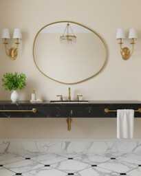 Asymmetrical Round Brass Mirror - Irregular Modern Vanity Mirrors