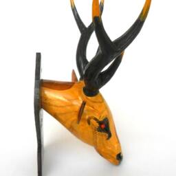 Wood Carving Deer Head Wall Hanging Art Home Hand Craved Handmade Teak Wood Decor/Gift - thumbnail 3