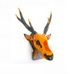Wood Carving Deer Head Wall Hanging Art Home Hand Craved Handmade Teak Wood Decor/Gift