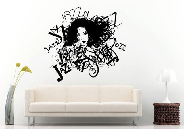 Jazz Sax Saxophone Instrument Tool Band Musical Genre Woman Girl Vocalist Microphone Wall Decal Vinyl Sticker Mural Room Decor L1148 - image 1