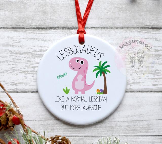 Lesbian Gift - Bauble Lesbosaurus- Christmas Ornament Birthday Gift For Lesbian- Ceramic Decoration - image 1