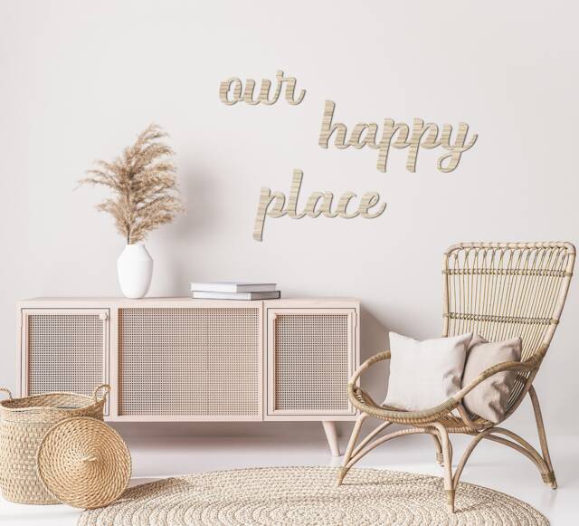 Our Happy Place Wood Wall Sign - 3D Laser Cut, Scandi Boho Decor - image 1