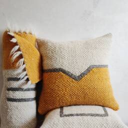 Handmade Orange Sheep Wool Pillow Cover, Hygge Bedroom Decor, Organic Geometric Accent Throw - thumbnail 2