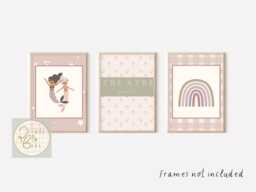 Personalised Mermaid & Rainbow Sisters Prints. Set Of 3 Prints For Girls Bedrooms, A Nursery Or Playroom - Prints Only - thumbnail 1