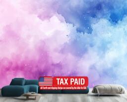 Watercolor Abstract Wallpaper Mural, Pink Purple Sky, Peel & Stick - thumbnail 1