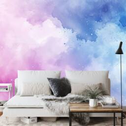 Watercolor Abstract Wallpaper Mural, Pink Purple Sky, Peel & Stick - thumbnail 3