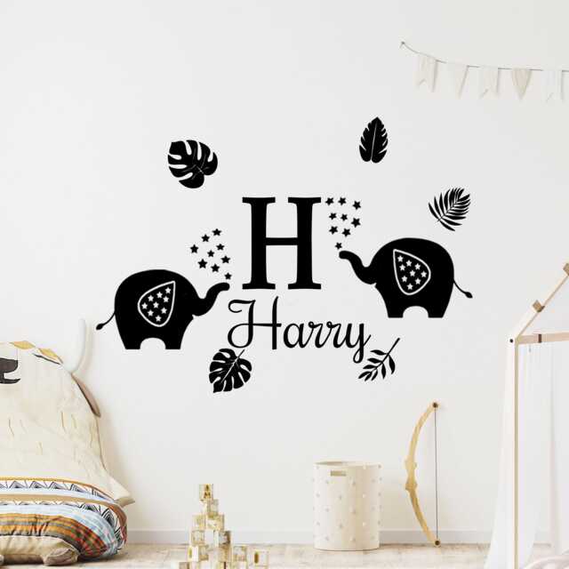 Elephant Nursery Wall Stickers Custom Name Safari Animal Decal Kids Bedroom Decor - image 1