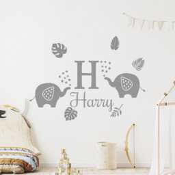 Elephant Nursery Wall Stickers Custom Name Safari Animal Decal Kids Bedroom Decor - thumbnail 2