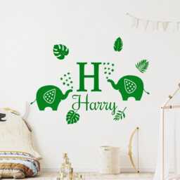 Elephant Nursery Wall Stickers Custom Name Safari Animal Decal Kids Bedroom Decor - thumbnail 3