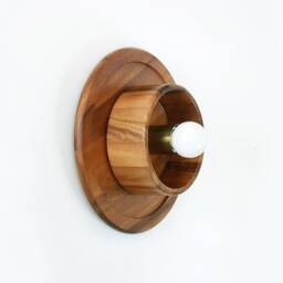 Acacia Wood & Brass Round Flush Mount Sconce Light Kitchen Fixture Wall Lamp Dining Room Mud Wooden - thumbnail 3