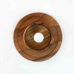 Acacia Wood & Brass Round Flush Mount Sconce Light Kitchen Fixture Wall Lamp Dining Room Mud Wooden - thumbnail 2