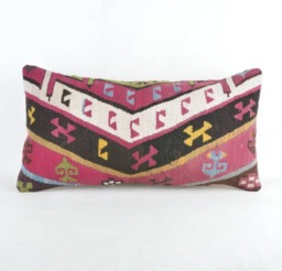 "Kilim Pillow, Wool Kilim Cousin From Anatolia , 30x60 cm, 12""x24" - thumbnail 1