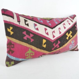 "Kilim Pillow, Wool Kilim Cousin From Anatolia , 30x60 cm, 12""x24" - thumbnail 2