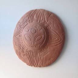 Aztec Alien Ceramic Tile, Solar Sun Sculpture, Wall Art Decor - thumbnail 2
