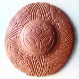 Aztec Alien Ceramic Tile, Solar Sun Sculpture, Wall Art Decor - thumbnail 1